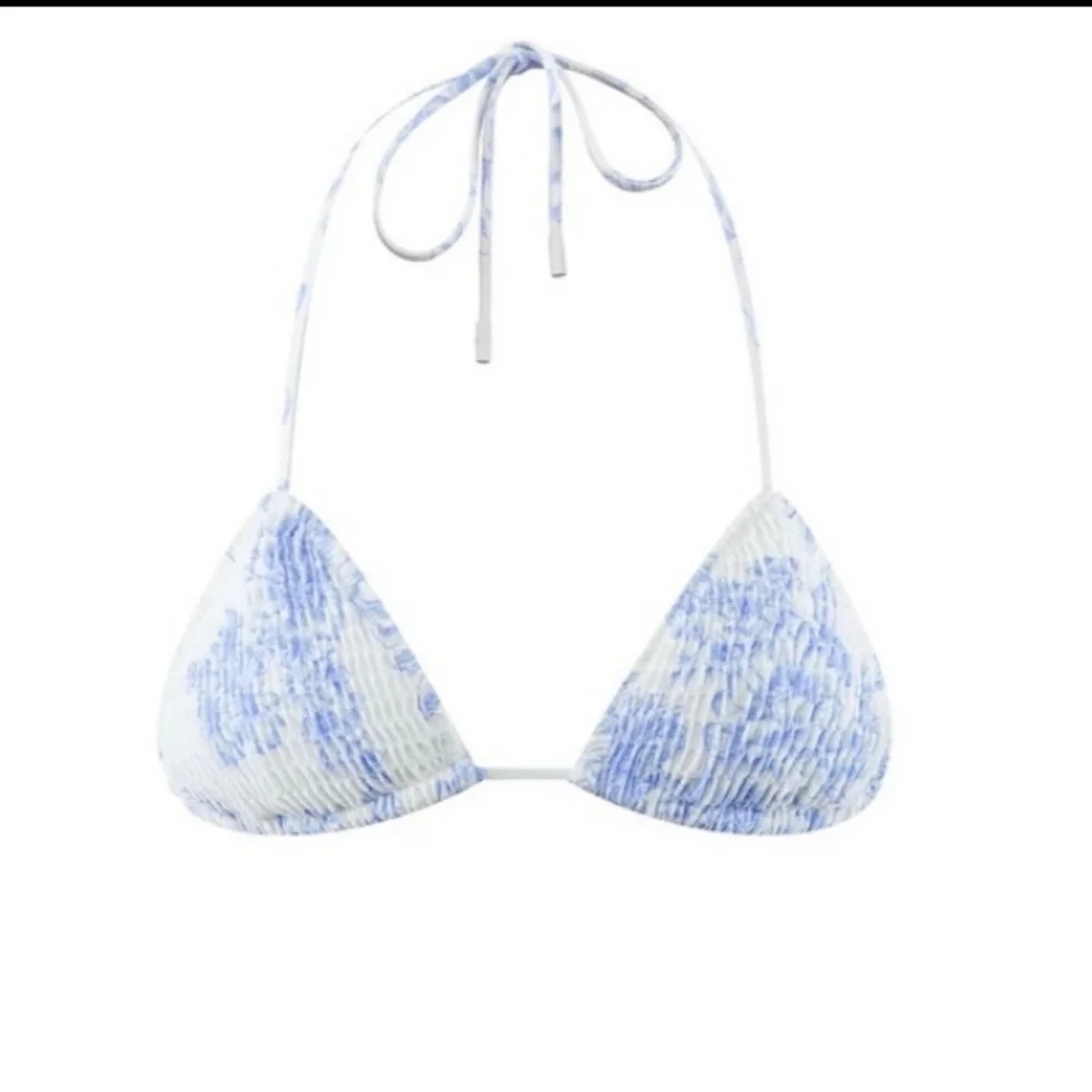 triangl swimwear White & Light Blue Textured Triangle Bikini Top